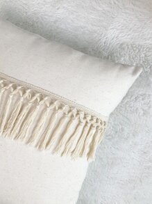 Tassel Trim Cushion Cover không có chất làm đầy - Màu be - Xem 2