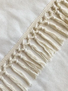 Tassel Trim Cushion Cover không có chất làm đầy - Màu be - Xem 3