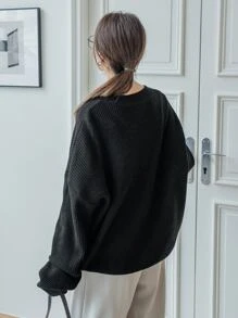 DAZY V Neck Drop Shoulder Jumper - Black - View 2