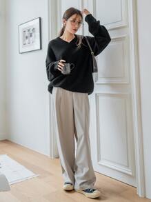 DAZY V Neck Drop Shoulder Jumper - Black - View 3