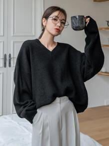 DAZY V Neck Drop Shoulder Jumper - Black - View 7