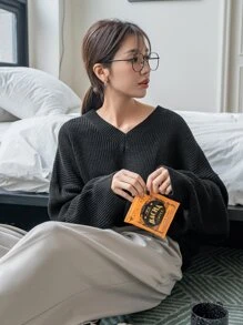 DAZY V Neck Drop Shoulder Jumper - Black - View 9