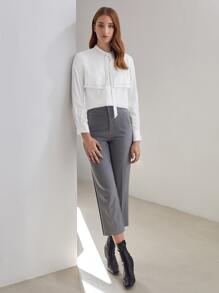 MOTF PREMIUM 拼接車縫垂墜襯衫 - 白色 - 查看 4