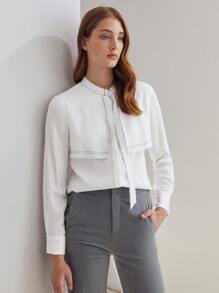 MOTF PREMIUM 拼接車縫垂墜襯衫 - 白色 - 查看 5