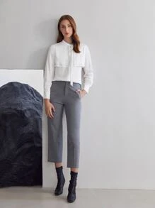 MOTF PREMIUM 拼接車縫垂墜襯衫 - 白色 - 查看 6