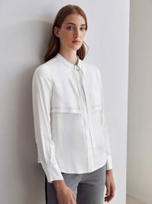MOTF PREMIUM 拼接車縫垂墜襯衫 - 白色 - 查看 7