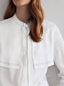 MOTF PREMIUM 拼接車縫垂墜襯衫 - 白色 - 查看 9