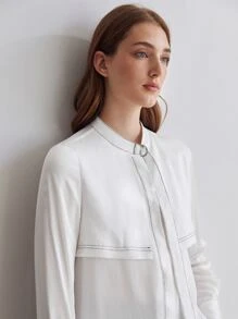 MOTF PREMIUM 拼接車縫垂墜襯衫 - 白色 - 查看 10