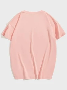 Manfinity Hypemode Men Letter Graphic Drop Shoulder Tee - Coral Pink - View 2