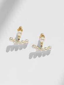 人造珍珠裝飾耳夾 - 白色 - 查看 3