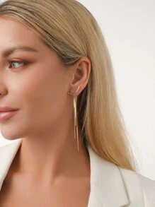 Metal Tassel Earring Jackets - Yellow Gold - View 1