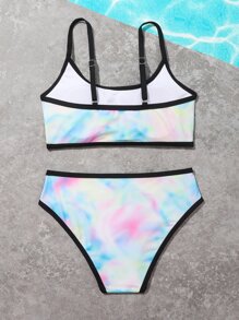 青少年女孩扎染对比色比基尼套装夏季海滩