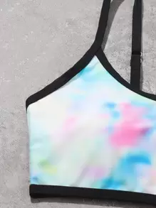 青少年女孩扎染对比色比基尼套装夏季海滩