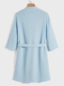 SHEIN 男士雙口袋腰帶休閒服睡袍 - 淺藍色 - 查看 2