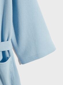 SHEIN 男士雙口袋腰帶休閒服睡袍 - 淺藍色 - 查看 3