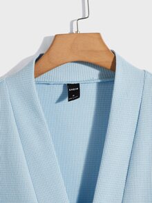 SHEIN 男士雙口袋腰帶休閒服睡袍 - 淺藍色 - 查看 4