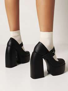 Tacones mary jane con tacón grueso - Negro - Ver 2