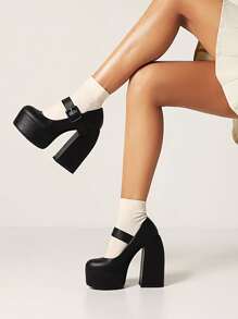 Tacones mary jane con tacón grueso - Negro - Ver 3