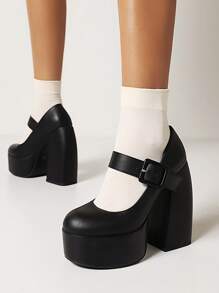 Tacones mary jane con tacón grueso - Negro - Ver 4