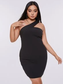 Đầm Plus Size màu trơn Giải trí - màu đen - Xem 3