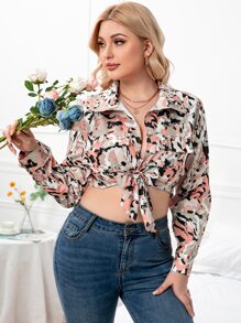 Áo sơ mi Plus Size Thắt nơ trước Đồ họa Giải trí - Nhiều màu - Xem 2