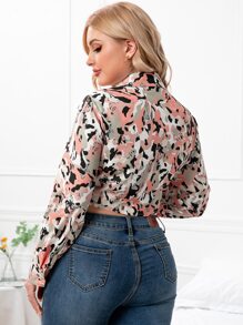 Áo sơ mi Plus Size Thắt nơ trước Đồ họa Giải trí - Nhiều màu - Xem 3