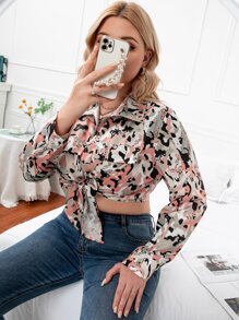 Áo sơ mi Plus Size Thắt nơ trước Đồ họa Giải trí - Nhiều màu - Xem 4