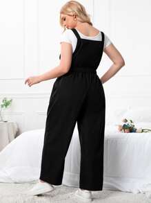 Jumpsuits Plus Size Túi màu trơn Sẵn sàng - màu đen - Xem 2