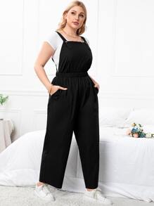 Jumpsuits Plus Size Túi màu trơn Sẵn sàng - màu đen - Xem 5