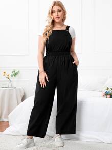 Jumpsuits Plus Size Túi màu trơn Sẵn sàng - màu đen - Xem 6