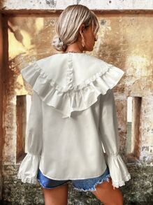 Aveloria Rosie Blusa con mangas con volantes de adorno de encaje bordado para fiestas navideñas y de días festivos - Blanco - Ver 2