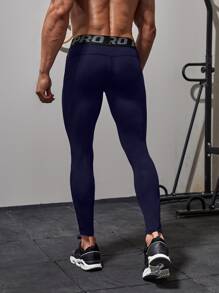 Fitness Boyfriend Style Men Letter Graphic Sport Tights - Navy Blue - View 2