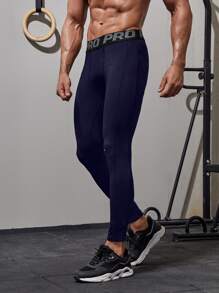 Fitness Boyfriend Style Men Letter Graphic Sport Tights - Navy Blue - View 3