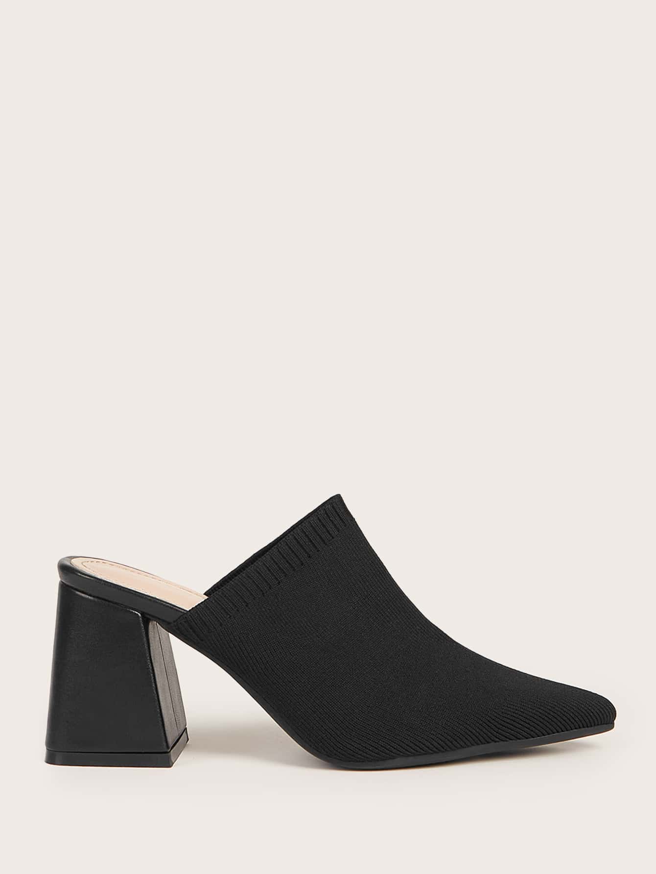 CUCCOO BASICS Woman Shoes Knit Detail Point Toe Chunky Mules For Spring And Summer Vacation Shoes Summer Back To School Shoes College Student Shoes Elegant Basics Business Casual Business Chic Spring Shoes Spring Break Easter For Christmas Spring Shoes