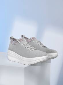 Cuccoo 拼接邊繫帶裝飾針織搖擺鞋 - 灰色 - 查看 5