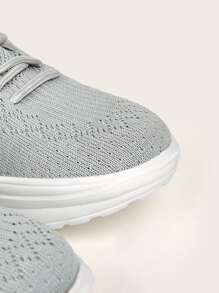 Cuccoo 拼接邊繫帶裝飾針織搖擺鞋 - 灰色 - 查看 3