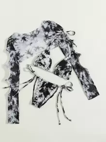 Swim EVENT Bãi Biển Mùa Hè Dây Buộc Bikini Bộ Dây Micro Tam Giác Áo Bra & Thắt Bên Bikini & Che Top 3 Miếng Bikini - Đen và trắng - Xem 3