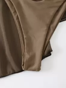 SHEIN Swim Summer Beach Solid Bikini Set Halter Triangle Bra & Tie Front Cover Up Top & High Cut Bottom & Skirt 4 Piece Bathing Suit - Mocha Brown - View 6