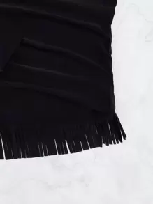 SHEIN Swim 單色坦基尼套裝流蘇下擺泳衣洋裝附比基尼下裝2入組泳衣 - 黑色 - 查看 6