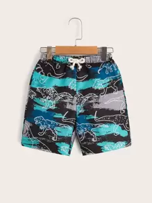SHEIN 小男童筆刷圖案和恐龍印花短褲 - 彩色 - 查看 1