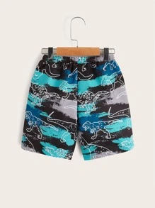 SHEIN 小男童筆刷圖案和恐龍印花短褲 - 彩色 - 查看 2