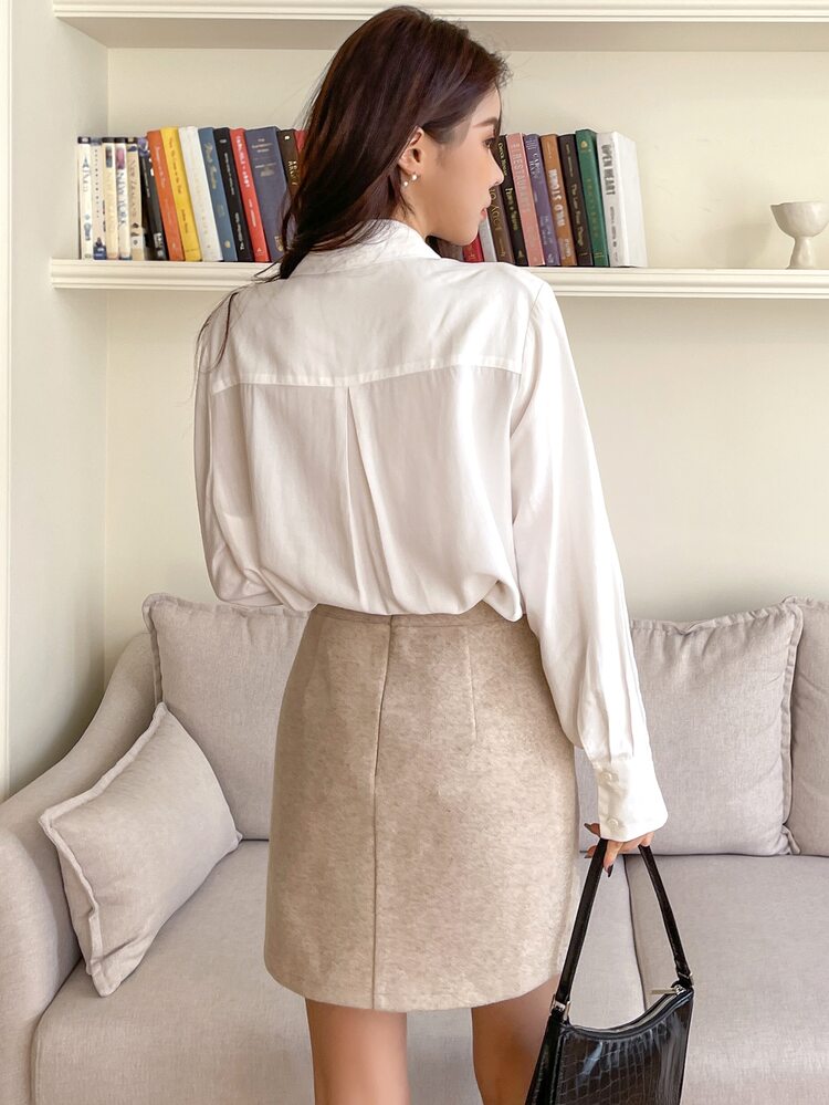DAZY High Waist Wool-Mix Skirt - Apricot - View 2