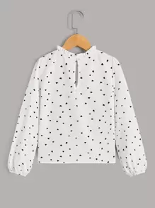 SHEIN قميص فتاة في منتصف العمر بأكمام قصيرة ولون صلب غير رسمي للصيف مع نمط قلب من الورق مصفّف بتموجات