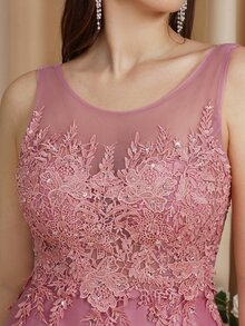 BABYONLINE D.R.E.S.S. Contrast Lace Mesh Bridesmaid Dress - Dusty Pink - View 3