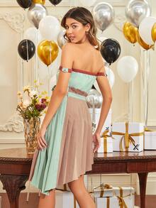 GERALDINE Đầm Bất đối xứng Xếp li Xù Dây kéo Khối Màu Boho - Nhiều màu - Xem 2