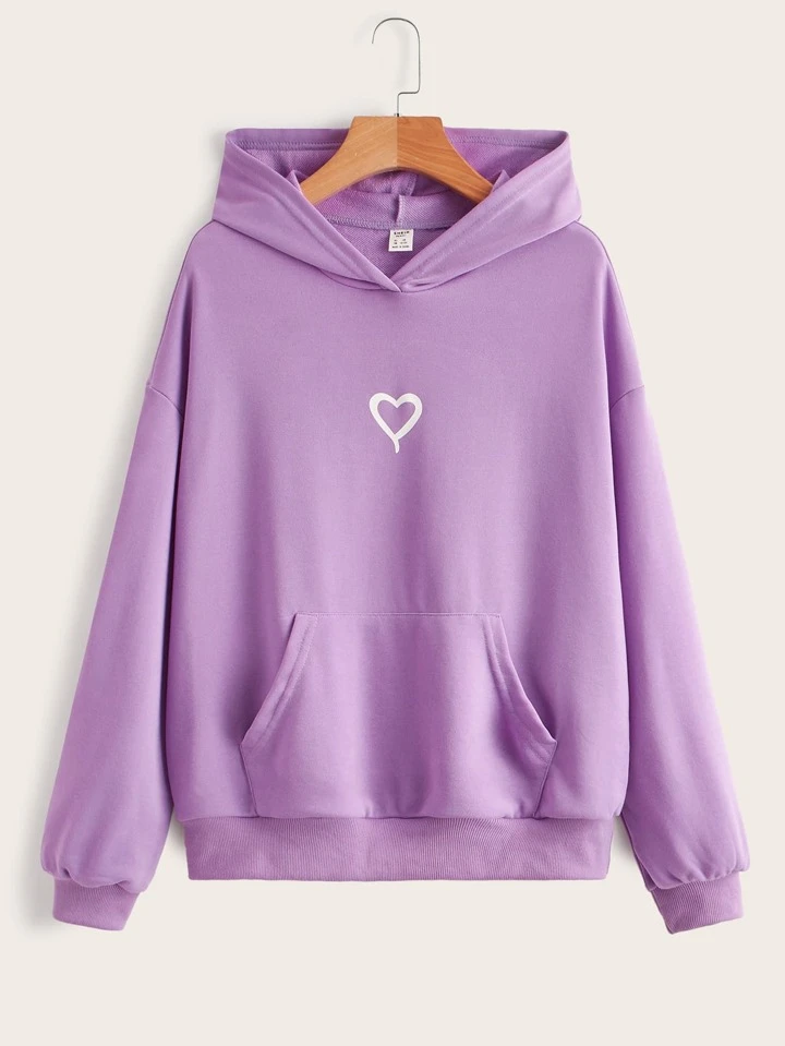 SHEIN Teen Girls Heart Print Pocket Front Hoodie | SHEIN USA