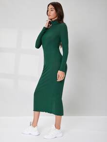 Mulvari 條紋針織下擺開叉高領緊身連衣裙 - 綠色 - 查看 4