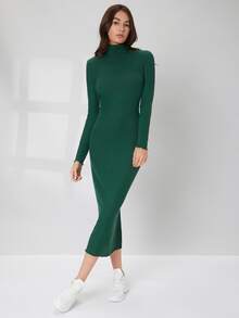 Mulvari 條紋針織下擺開叉高領緊身連衣裙 - 綠色 - 查看 5