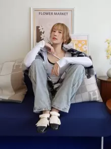 Metal Decor Fringe Design Flats,Women's Spring, Autumn And Winter Lefu Thermal Lined Black Small Leather Shoes Tassel Metal Buckle Versatile Flat Shoes,Loafer