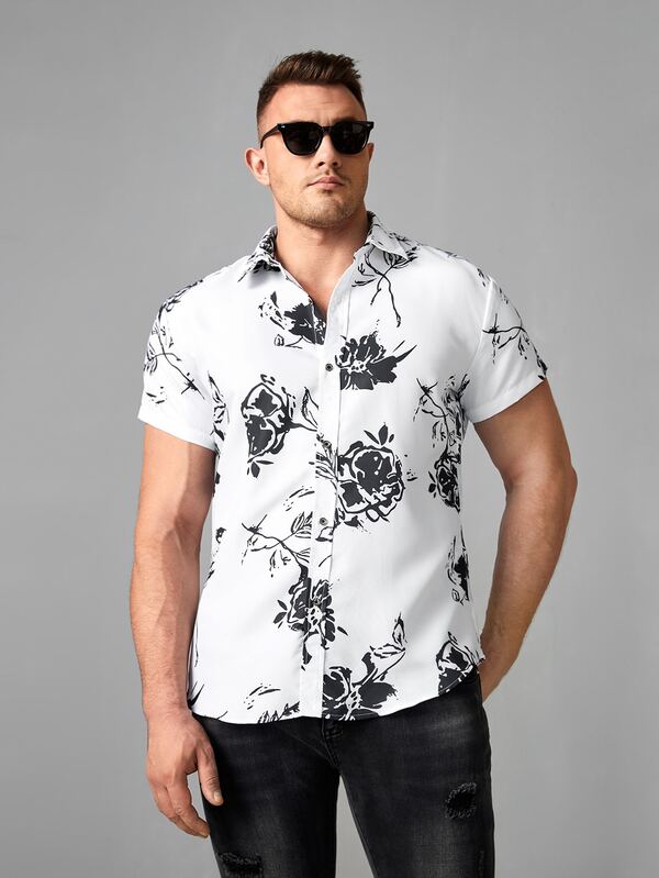 Extended Sizes Men Random Floral Print Shirt Shein Eur
